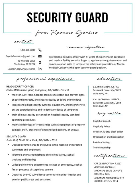 security guard resume job description|Security Guard Resume Examples & Templates .